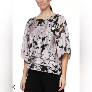 NWT Alex Evenings Women's Floral-Print Tiered Top Size S